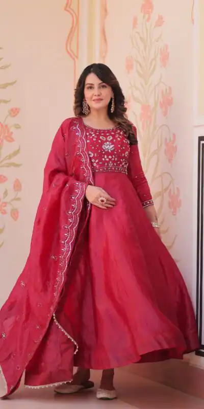 KA 1230 Red in Gold Crush Zari Work & Embroidery Work Gown . Affordable Price ₹1999. Delivery 4-6 Working Days. Shop now. | Gowns, Bollywood Gowns, Creative Gowns, Designer Gowns, Embroidered Gowns, Party Wear Gowns