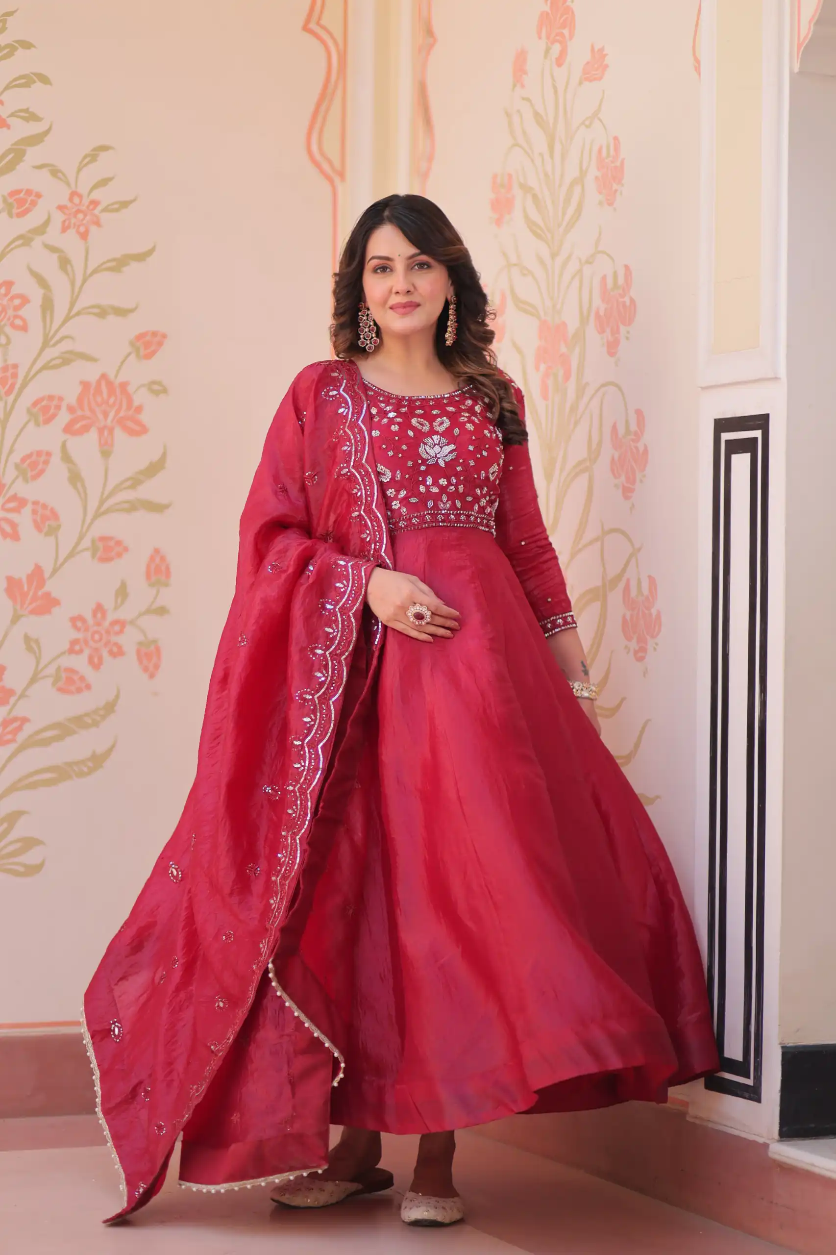 KA 1230 Red in Gold Crush Zari Work & Embroidery Work Gown . Affordable Price ₹1999. Delivery 4-6 Working Days. Shop now. | Gowns, Bollywood Gowns, Creative Gowns, Designer Gowns, Embroidered Gowns, Party Wear Gowns