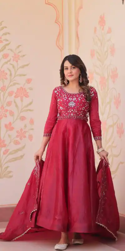KA 1230 Red in Gold Crush Zari Work & Embroidery Work Gown . Affordable Price ₹1999. Delivery 4-6 Working Days. Shop now. | Gowns, Bollywood Gowns, Creative Gowns, Designer Gowns, Embroidered Gowns, Party Wear Gowns