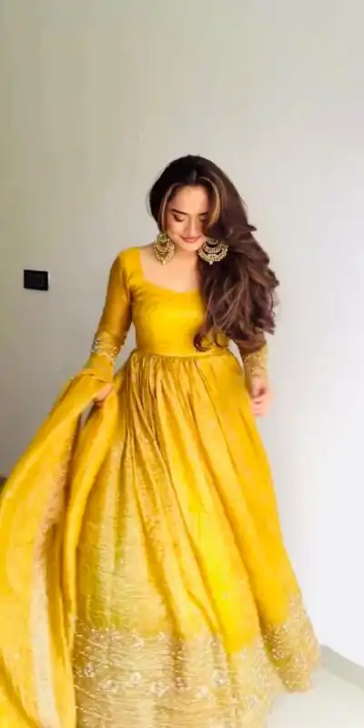 ZF 6012 Yellow in Gold Crush Zari Work & Embroidery Work Gown . Affordable Price ₹2149. Delivery 4-6 Working Days. Shop now. | Gowns, Bollywood Gowns, Creative Gowns, Designer Gowns, Embroidered Gowns, Party Wear Gowns