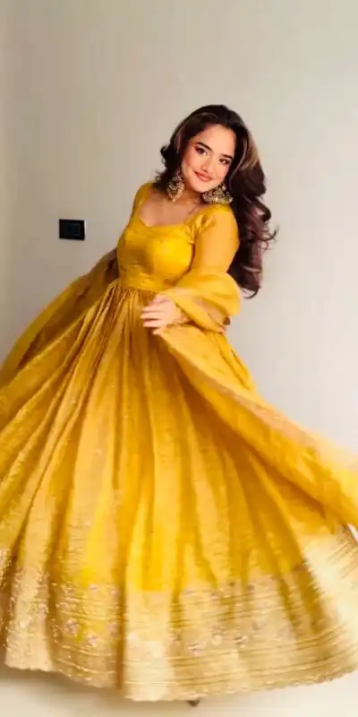 ZF 6012 Yellow in Gold Crush Zari Work & Embroidery Work Gown . Affordable Price ₹2149. Delivery 4-6 Working Days. Shop now. | Gowns, Bollywood Gowns, Creative Gowns, Designer Gowns, Embroidered Gowns, Party Wear Gowns