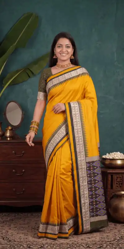 MB 261 Yellow | Purple Soft Crafted Saree with Moti Work & Zari Work. Now at just ₹1999. Delivery 4-6 Working Days. Shop now. | Designer Sarees, Modern Digital sarees, Sarees, Bollywood Sarees, Creative Sarees, Embroidered Sarees, Ethnic Saree, Party Wear Sarees