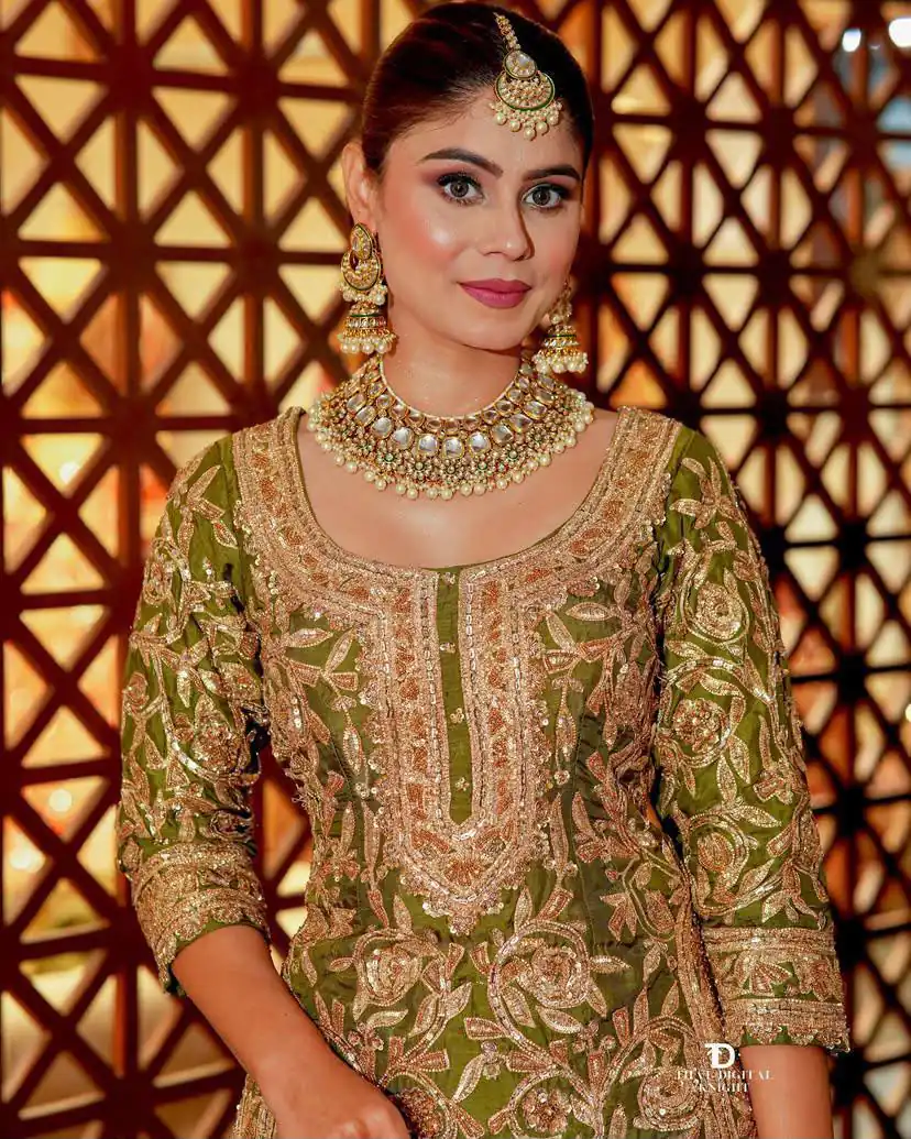 ZD 10095 Mehendi | Chinon Silk Salwar Suit with Sequins Work & Embroidery Work. Exclusive Offer ₹2449. Delivery 4-6 Working Days. Shop now. | Jump Suits, Salwar suit, Casual Suits, Creative suits, Designer Suits, Palazzo Suits, Party Wear Suits, Patiala Suits, Straight Suits