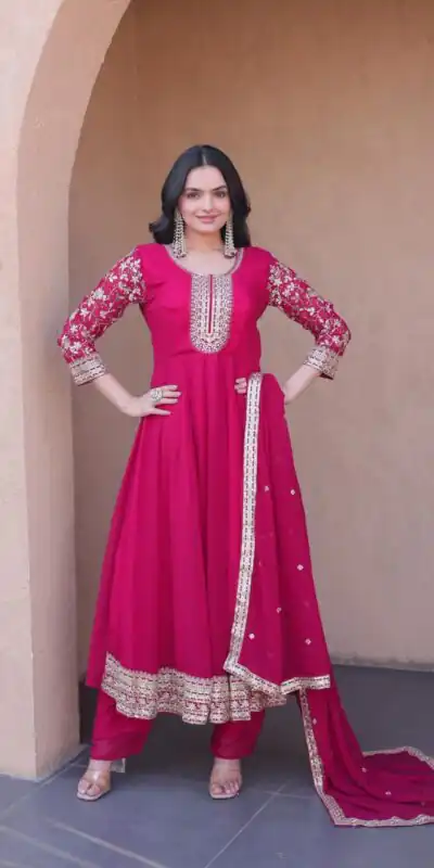 KA 1253 Pink Faux Blooming Gown Perfect for Wedding, Party, Ethnic Day, Mehendi, Eid – . Now at just ₹2399. Delivery 4-6 Working Days. Shop now. | Gowns, Bollywood Gowns, Creative Gowns, Designer Gowns, Embroidered Gowns, Party Wear Gowns