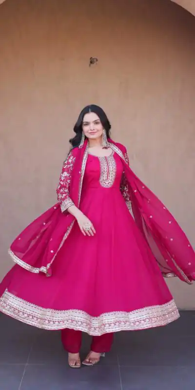 KA 1253 Pink Faux Blooming Gown Perfect for Wedding, Party, Ethnic Day, Mehendi, Eid – . Now at just ₹2399. Delivery 4-6 Working Days. Shop now. | Gowns, Bollywood Gowns, Creative Gowns, Designer Gowns, Embroidered Gowns, Party Wear Gowns