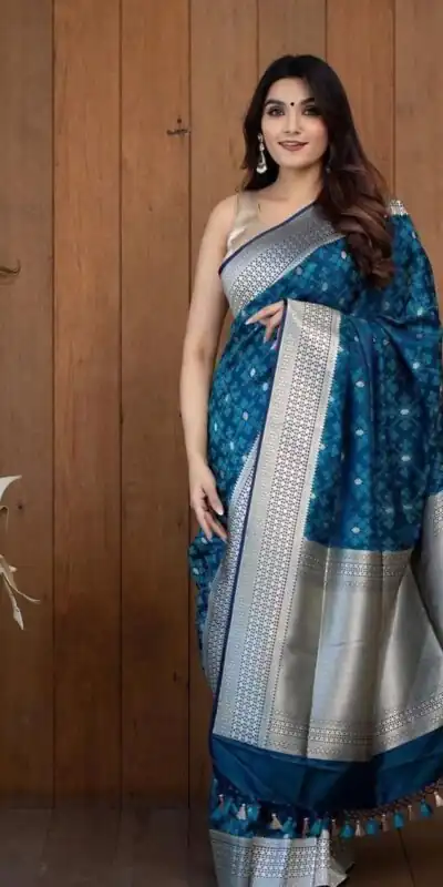 KPR 258 Teal Soft Lichi Silk Saree with Lace Work & Lace Border. Introductory Price ₹1349. Delivery 4-6 Working Days. Shop now. | Designer Sarees, Modern Digital sarees, Sarees, Bollywood Sarees, Creative Sarees, Embroidered Sarees, Ethnic Saree, Party Wear Sarees