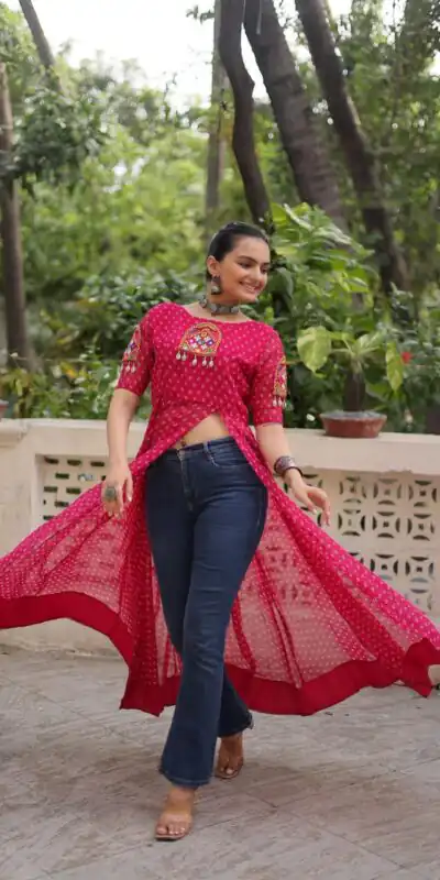 KA 1193 Pink Fox Georgette Kurti with Lace Work & Mirror Work. Affordable Price ₹1619. Delivery 4-6 Working Days. Shop now. | Kurti, Bollywood Kurti, Creative Kurtis, Designer Kurti, Party Wear Kurti, Selfie Kurti