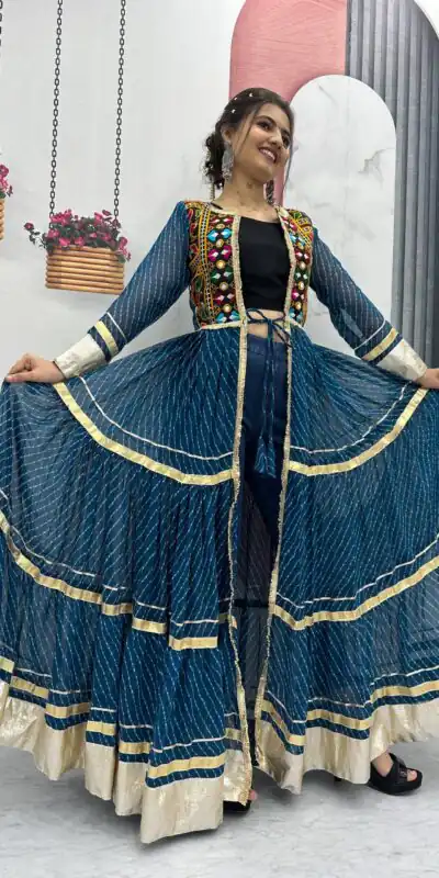 PC N48 Teal | Fox Georgette Kurti with Lace Work & Mirror Work. Affordable Price ₹2149. Delivery 4-6 Working Days. Shop now. | Kurti, Bollywood Kurti, Creative Kurtis, Designer Kurti, Party Wear Kurti, Selfie Kurti