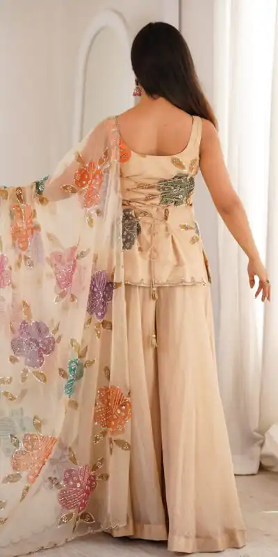 KD 1625 Chiku | Tabby Organza Silk Salwar Suit with Designer Work. Exclusive Offer ₹2099. Delivery 4-6 Working Days. Shop now. | Jump Suits, Salwar suit, Casual Suits, Creative suits, Designer Suits, Palazzo Suits, Party Wear Suits, Patiala Suits, Straight Suits