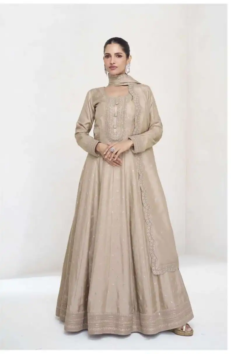 FC 10011 Cream Vichitra Silk Gown Perfect for Wedding, Party, Holi, Anniversary, Mehendi –. Grab it for ₹2649. Delivery 4-6 Working Days. Shop now. | Gowns, Bollywood Gowns, Creative Gowns, Designer Gowns, Embroidered Gowns, Party Wear Gowns