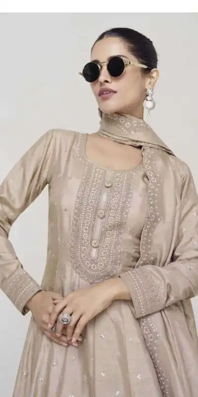 FC 10011 Cream Vichitra Silk Gown Perfect for Wedding, Party, Holi, Anniversary, Mehendi –. Grab it for ₹2649. Delivery 4-6 Working Days. Shop now. | Gowns, Bollywood Gowns, Creative Gowns, Designer Gowns, Embroidered Gowns, Party Wear Gowns