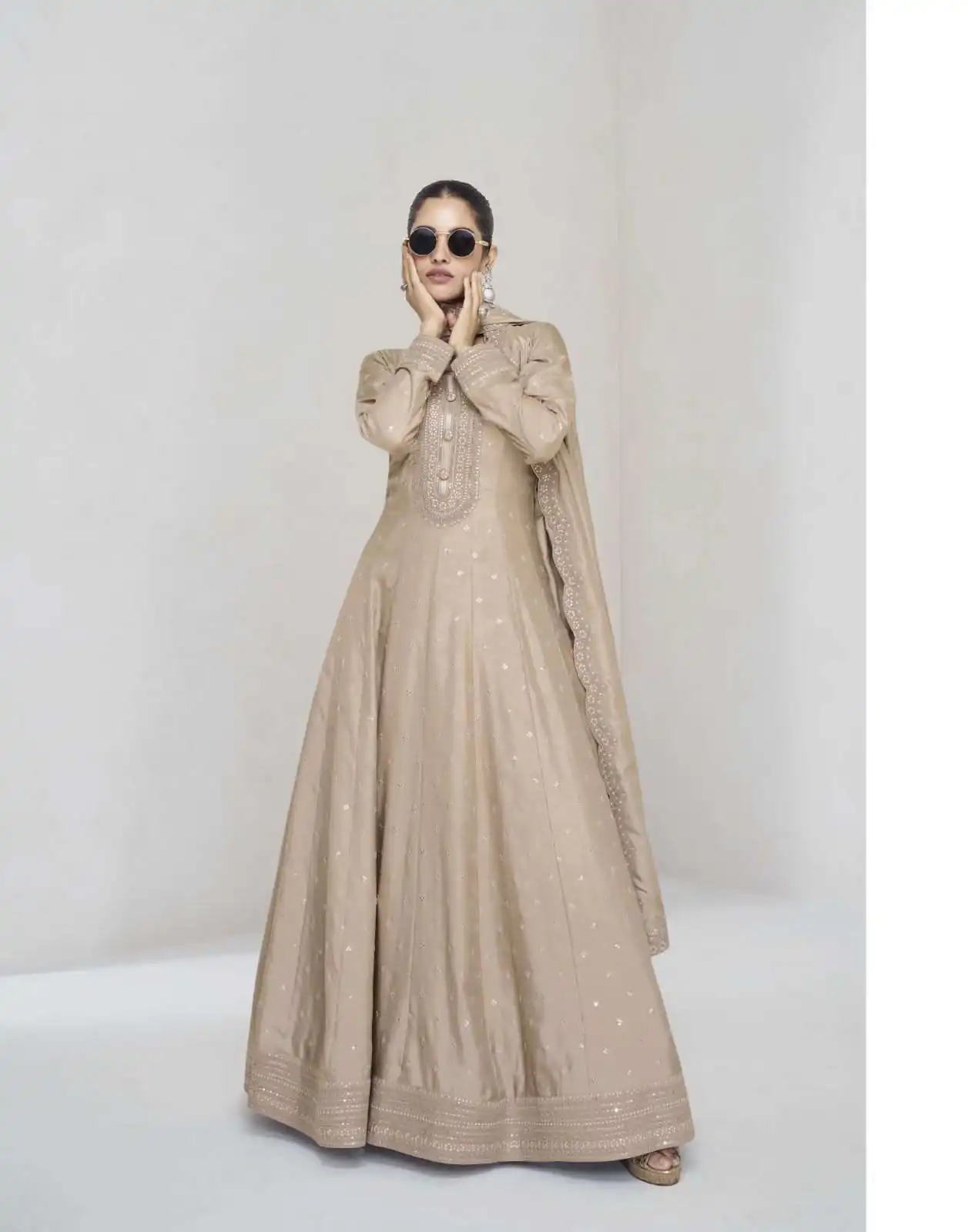 FC 10011 Cream Vichitra Silk Gown Perfect for Wedding, Party, Holi, Anniversary, Mehendi –. Grab it for ₹2649. Delivery 4-6 Working Days. Shop now. | Gowns, Bollywood Gowns, Creative Gowns, Designer Gowns, Embroidered Gowns, Party Wear Gowns