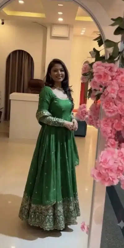 SSR 544 Green in Crunchy Silk Embroidery Work & Lace Work Gown . Special Price ₹2399. Delivery 4-6 Working Days. Shop now. | Gowns, Bollywood Gowns, Creative Gowns, Designer Gowns, Embroidered Gowns, Party Wear Gowns