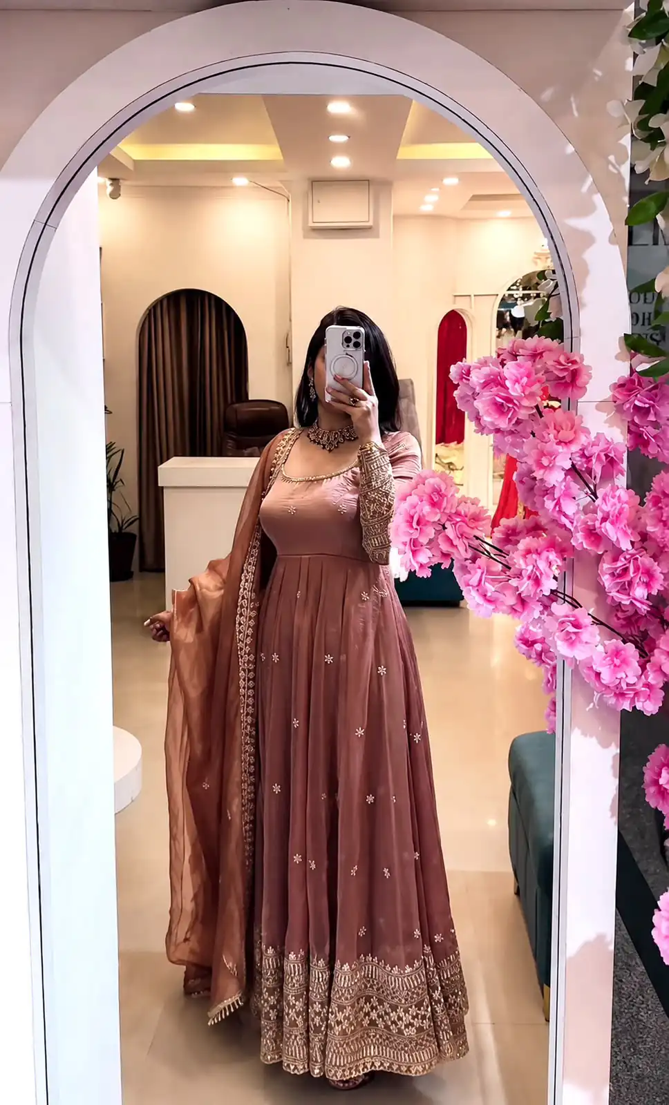 SSR 547 Peach in Crunchy Silk Embroidery Work & Lace Work Gown . Special Price ₹2399. Delivery 4-6 Working Days. Shop now. | Gowns, Bollywood Gowns, Creative Gowns, Designer Gowns, Embroidered Gowns, Party Wear Gowns