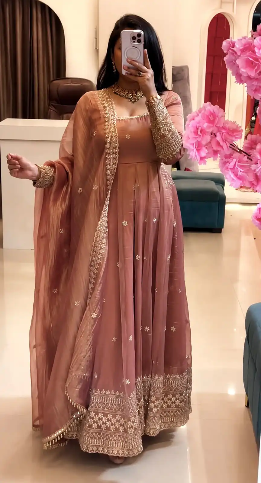 SSR 547 Peach in Crunchy Silk Embroidery Work & Lace Work Gown . Special Price ₹2399. Delivery 4-6 Working Days. Shop now. | Gowns, Bollywood Gowns, Creative Gowns, Designer Gowns, Embroidered Gowns, Party Wear Gowns