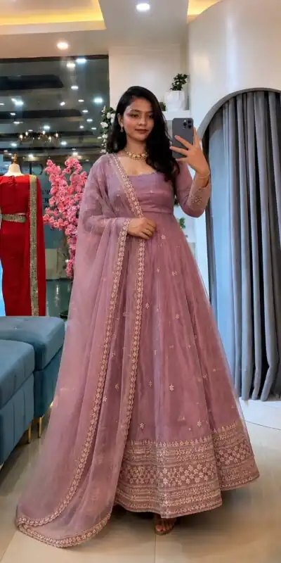 SSR 547 Pink in Crunchy Silk Embroidery Work & Lace Work Gown . Special Price ₹2399. Delivery 4-6 Working Days. Shop now. | Gowns, Bollywood Gowns, Creative Gowns, Designer Gowns, Embroidered Gowns, Party Wear Gowns