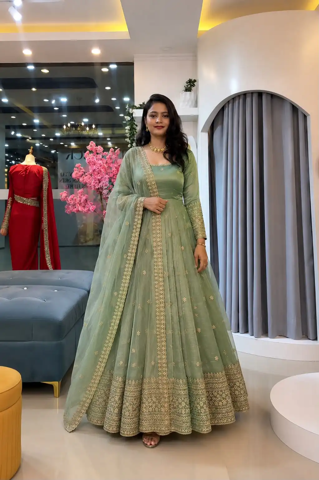 SSR 547 Pista in Crunchy Silk Embroidery Work & Lace Work Gown . Special Price ₹2399. Delivery 4-6 Working Days. Shop now. | Gowns, Bollywood Gowns, Creative Gowns, Designer Gowns, Embroidered Gowns, Party Wear Gowns
