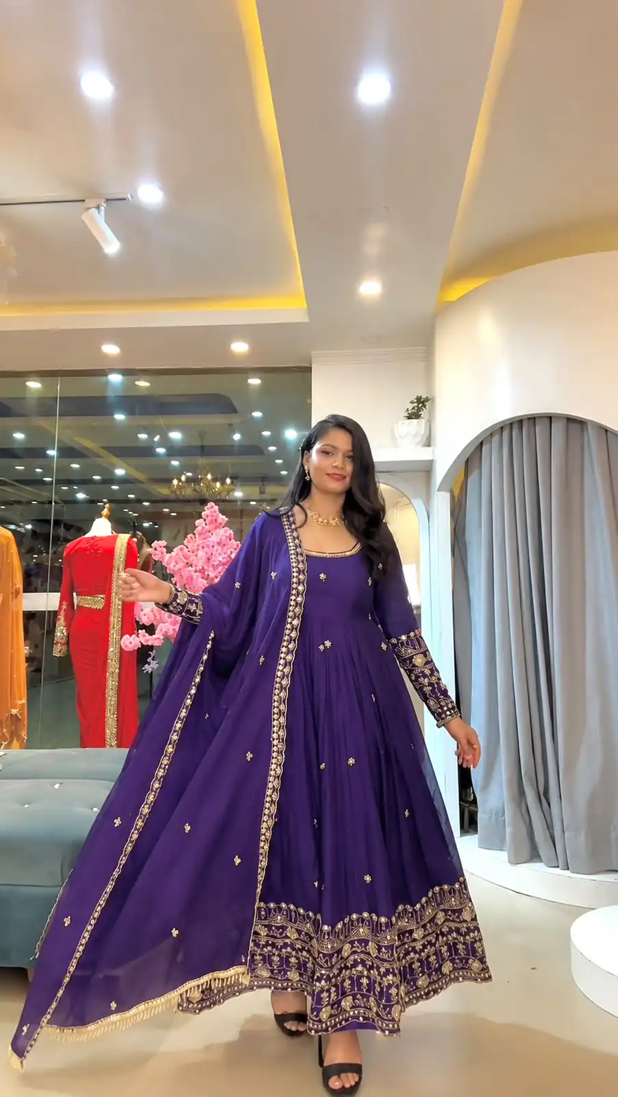SSR 544 Purple in Crunchy Silk Embroidery Work & Lace Work Gown . Special Price ₹2399. Delivery 4-6 Working Days. Shop now. | Gowns, Bollywood Gowns, Creative Gowns, Designer Gowns, Embroidered Gowns, Party Wear Gowns