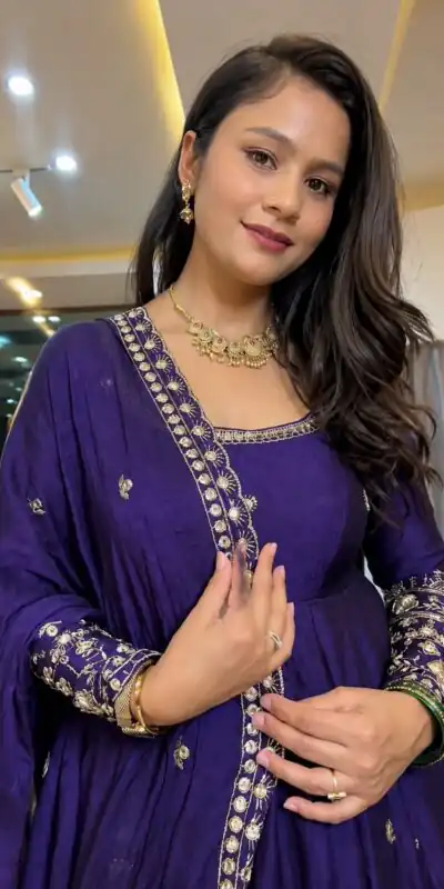 SSR 544 Purple in Crunchy Silk Embroidery Work & Lace Work Gown . Special Price ₹2399. Delivery 4-6 Working Days. Shop now. | Gowns, Bollywood Gowns, Creative Gowns, Designer Gowns, Embroidered Gowns, Party Wear Gowns
