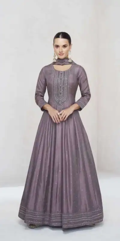 FC 10011 Purple Vichitra Silk Gown Perfect for Wedding, Party, Holi, Anniversary, Mehendi –. Grab it for ₹2649. Delivery 4-6 Working Days. Shop now. | Gowns, Bollywood Gowns, Creative Gowns, Designer Gowns, Embroidered Gowns, Party Wear Gowns