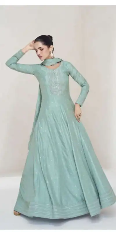 FC 10011 Sky Blue Vichitra Silk Gown Perfect for Wedding, Party, Holi, Anniversary, Mehendi –. Grab it for ₹2649. Delivery 4-6 Working Days. Shop now. | Gowns, Bollywood Gowns, Creative Gowns, Designer Gowns, Embroidered Gowns, Party Wear Gowns