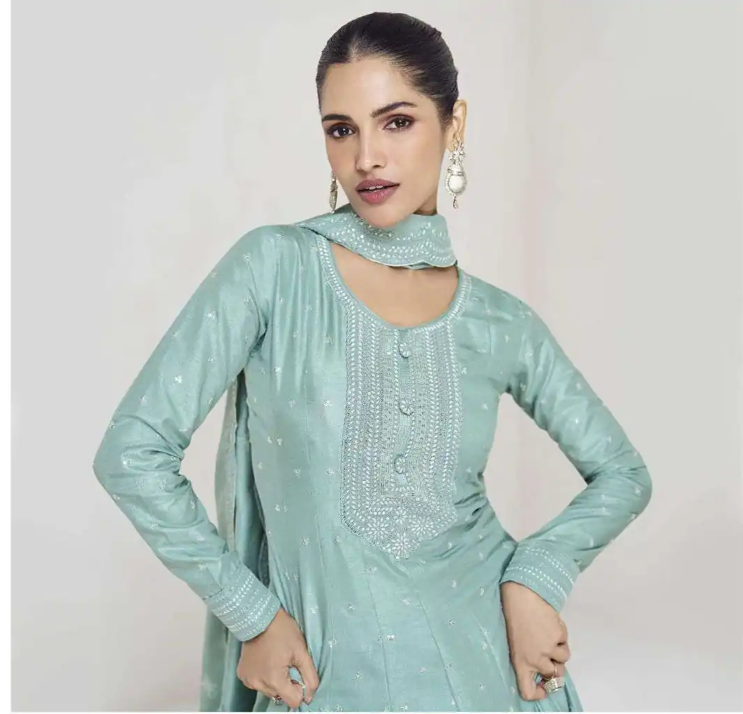 FC 10011 Sky Blue Vichitra Silk Gown Perfect for Wedding, Party, Holi, Anniversary, Mehendi –. Grab it for ₹2649. Delivery 4-6 Working Days. Shop now. | Gowns, Bollywood Gowns, Creative Gowns, Designer Gowns, Embroidered Gowns, Party Wear Gowns