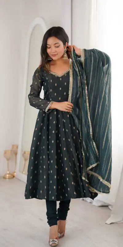ZF 5021 Teal in Crunchy Silk Embroidery Work & Lace Work Gown . Special Price ₹2099. Delivery 4-6 Working Days. Shop now. | Gowns, Bollywood Gowns, Creative Gowns, Designer Gowns, Embroidered Gowns, Party Wear Gowns