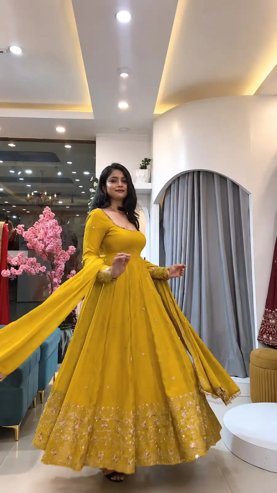SSR 544 Yellow in Crunchy Silk Embroidery Work & Lace Work Gown . Special Price ₹2399. Delivery 4-6 Working Days. Shop now. | Gowns, Bollywood Gowns, Creative Gowns, Designer Gowns, Embroidered Gowns, Party Wear Gowns