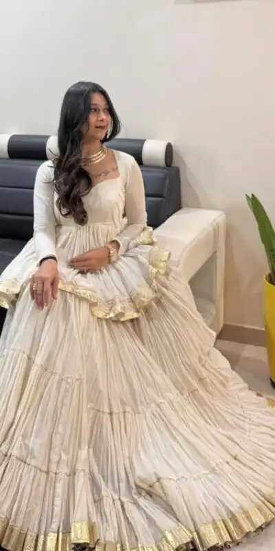 PC 586 White Color Pure Cotton Lehenga Choli with Cowrie Work. Festive Deal ₹2549. Delivery 4-6 Working Days. Online Shop now. | Lehenga, Bollywood Lehenga, Creative Lehenga, Designer Lehenga, Embroidered Lehenga, Party Wear Lehenga