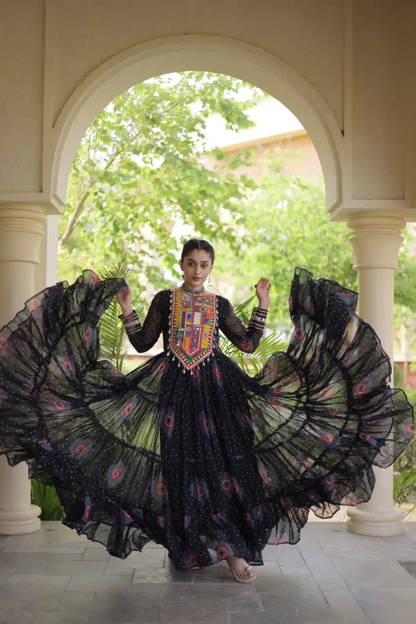 KA 1267 Black in Colour Faux Georgette Bandhani Print Work Gown. Available at ₹1919 only. Delivery 4-6 Working Days. Shop now. | Gowns, Bollywood Gowns, Creative Gowns, Designer Gowns, Embroidered Gowns, Party Wear Gowns
