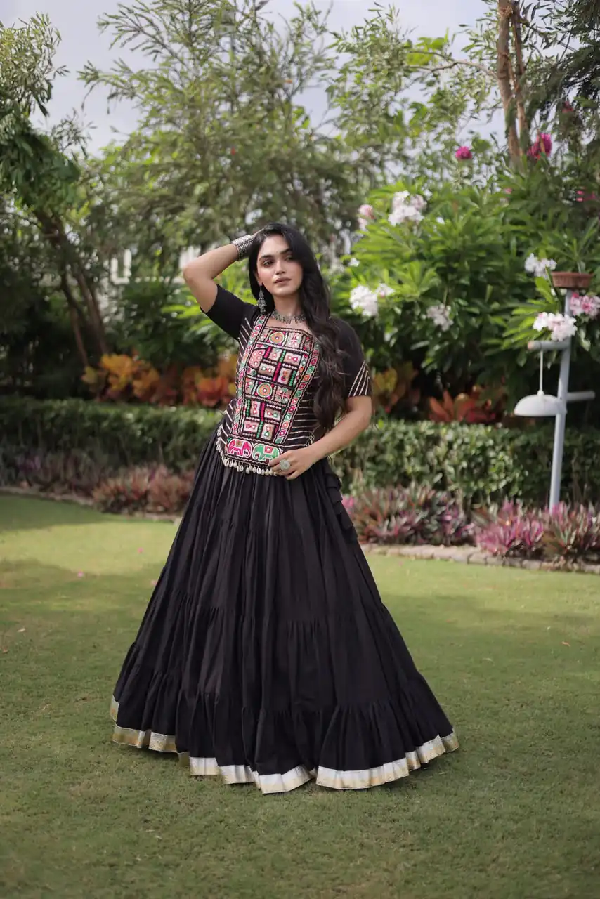 PKA 5078 Black Kora Cotton Lehenga Choli erfect for Wedding, Party, Haldi, Traditional Day, Makar Sankranti – . Special Price ₹2649. Delivery 4-6 Working | Lehenga, Bollywood Lehenga, Creative Lehenga, Designer Lehenga, Embroidered Lehenga, Party Wear Lehenga