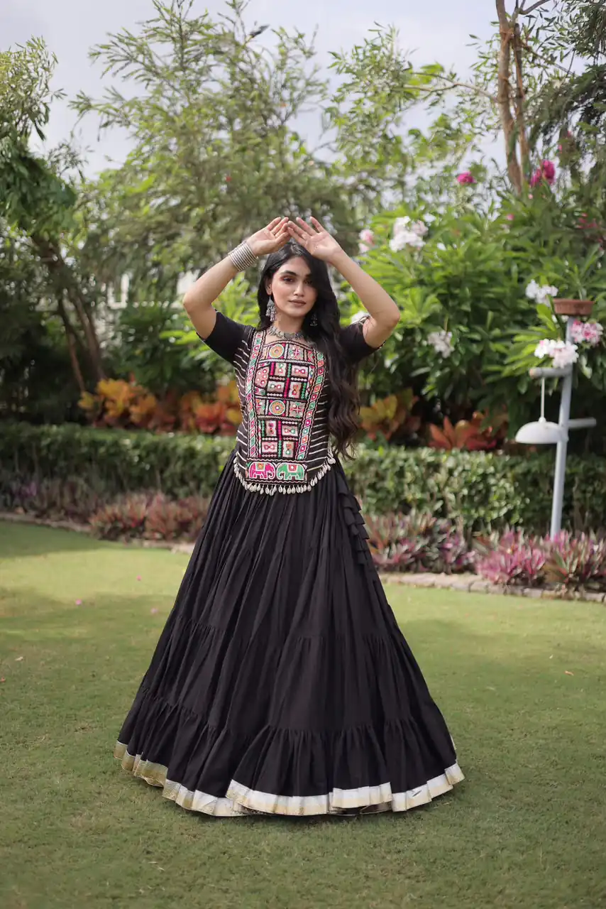 PKA 5078 Black Kora Cotton Lehenga Choli erfect for Wedding, Party, Haldi, Traditional Day, Makar Sankranti – . Special Price ₹2649. Delivery 4-6 Working | Lehenga, Bollywood Lehenga, Creative Lehenga, Designer Lehenga, Embroidered Lehenga, Party Wear Lehenga