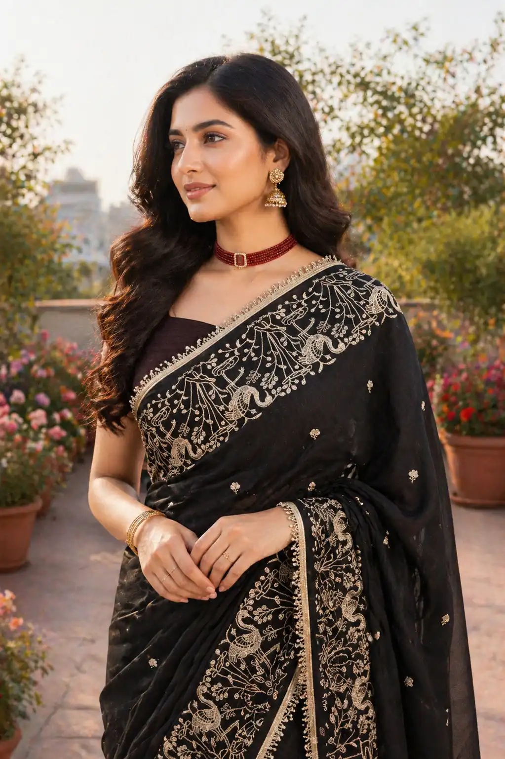 BT 446 Black Black Star Georgette Saree with Lace Work & Embroidery Work. Festive Deal ₹1799. Delivery 4-6 Working Days. Shop now. | Designer Sarees, Modern Digital sarees, Sarees, Bollywood Sarees, Creative Sarees, Embroidered Sarees, Ethnic Saree, Party Wear Sarees