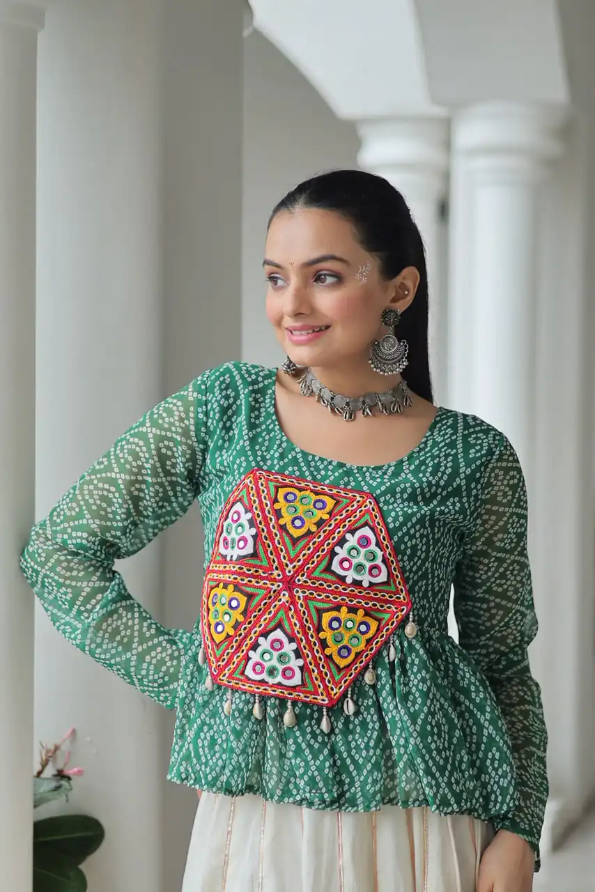 KA 1185 Green Bandhani Kurti. Perfect for Wedding, Party, Ethnic Day, Festival Celebrations, Sangeet – Get it for ₹1419. Delivery 4-6 Working Days. | Kurti, Bollywood Kurti, Creative Kurtis, Designer Kurti, Party Wear Kurti, Selfie Kurti