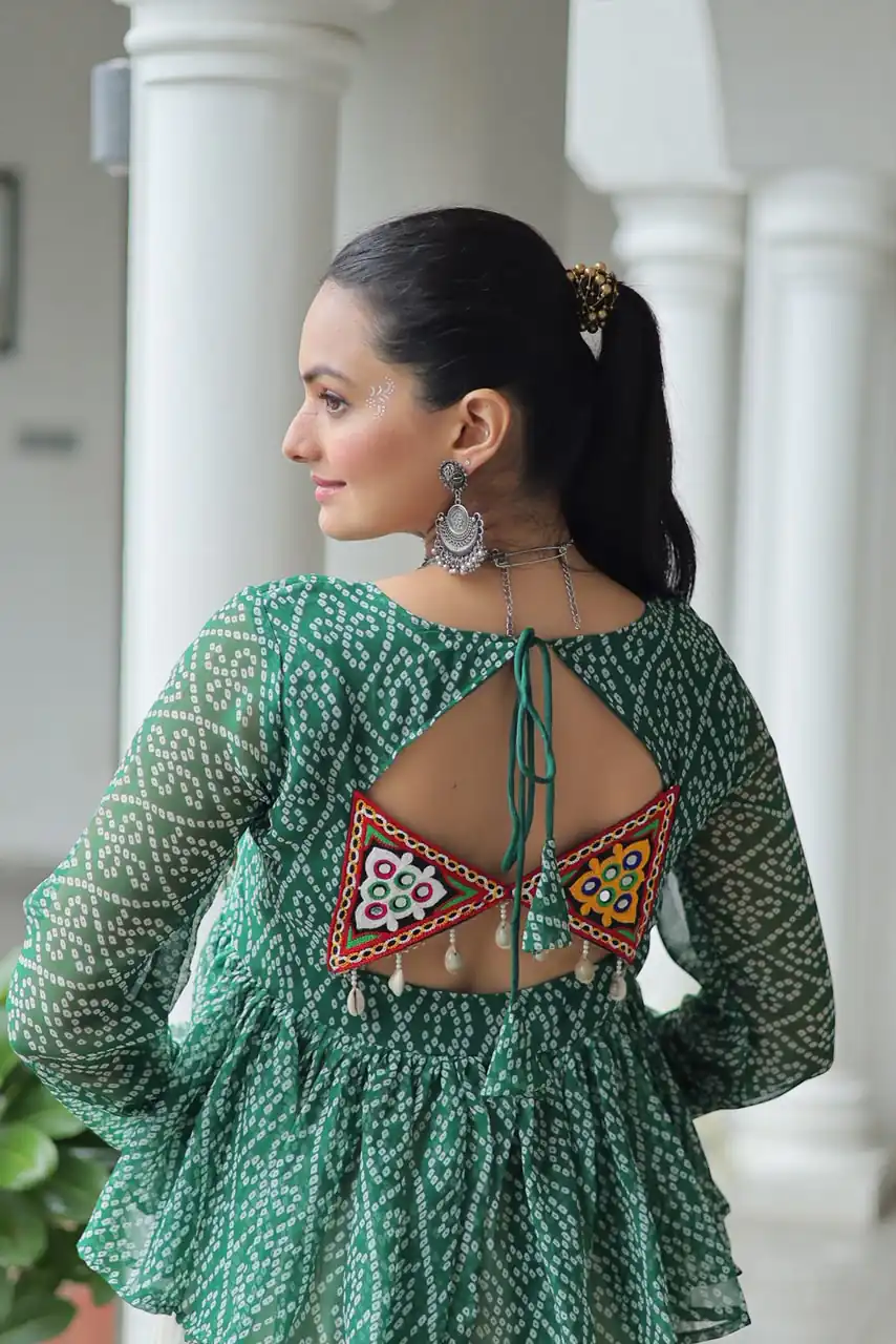 KA 1185 Green Bandhani Kurti. Perfect for Wedding, Party, Ethnic Day, Festival Celebrations, Sangeet – Get it for ₹1419. Delivery 4-6 Working Days. | Kurti, Bollywood Kurti, Creative Kurtis, Designer Kurti, Party Wear Kurti, Selfie Kurti