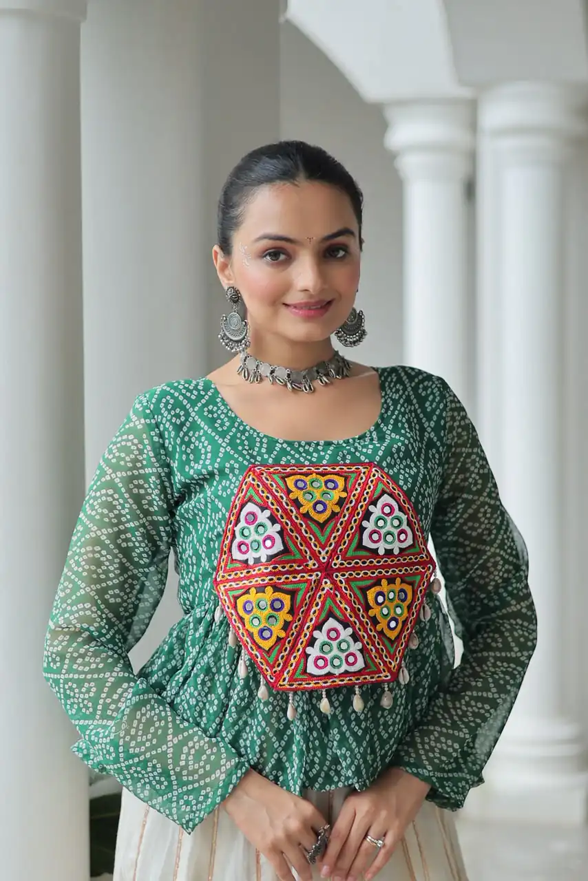 KA 1185 Green Bandhani Kurti. Perfect for Wedding, Party, Ethnic Day, Festival Celebrations, Sangeet – Get it for ₹1419. Delivery 4-6 Working Days. | Kurti, Bollywood Kurti, Creative Kurtis, Designer Kurti, Party Wear Kurti, Selfie Kurti