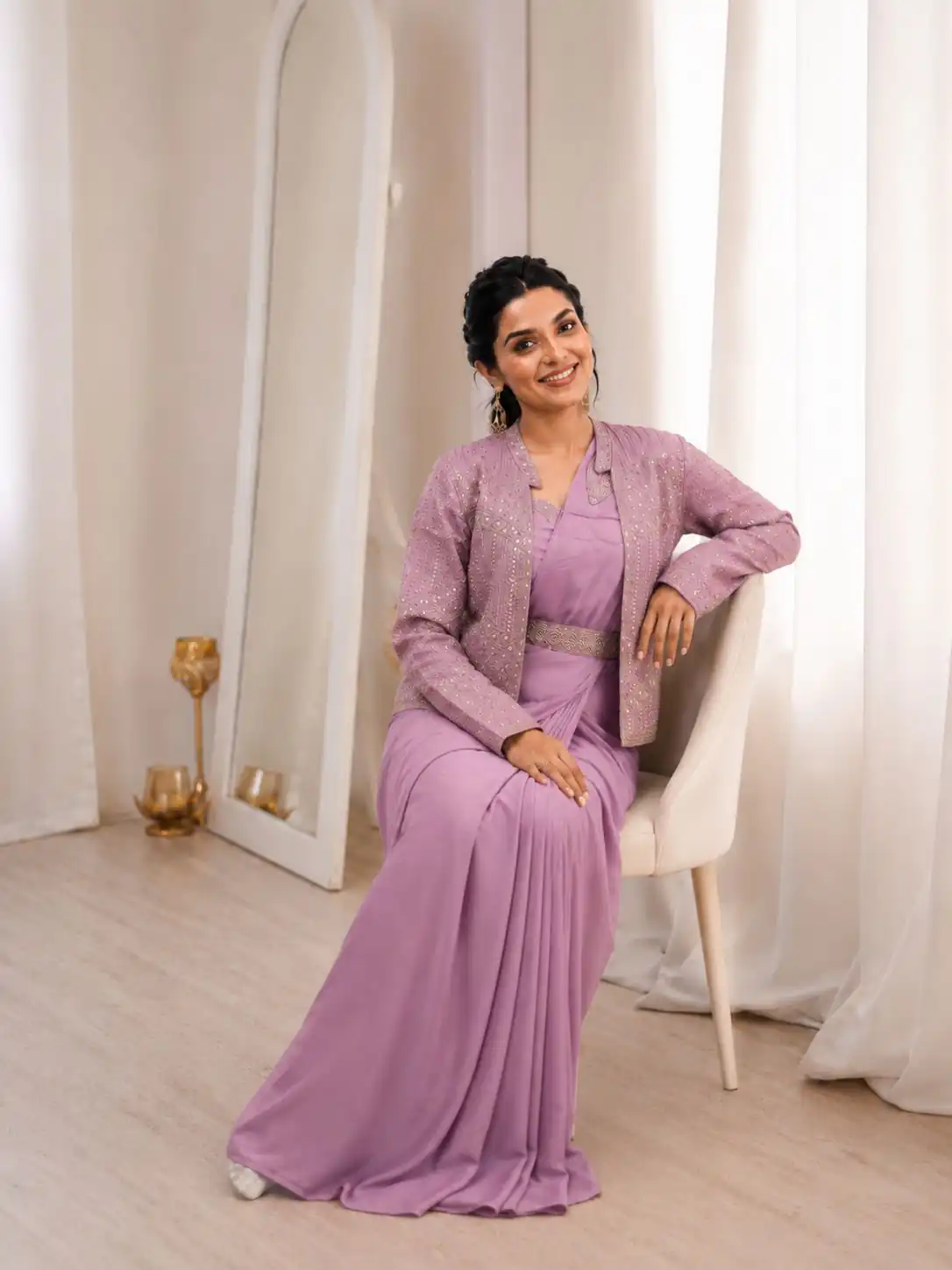 BB 72 Lavender Crap Silk Saree with Sequins Work & Embroidery Work. Festive Deal ₹2399. Delivery 4-6 Working Days. Shop now. | Designer Sarees, Modern Digital sarees, Sarees, Bollywood Sarees, Creative Sarees, Embroidered Sarees, Ethnic Saree, Party Wear Sarees