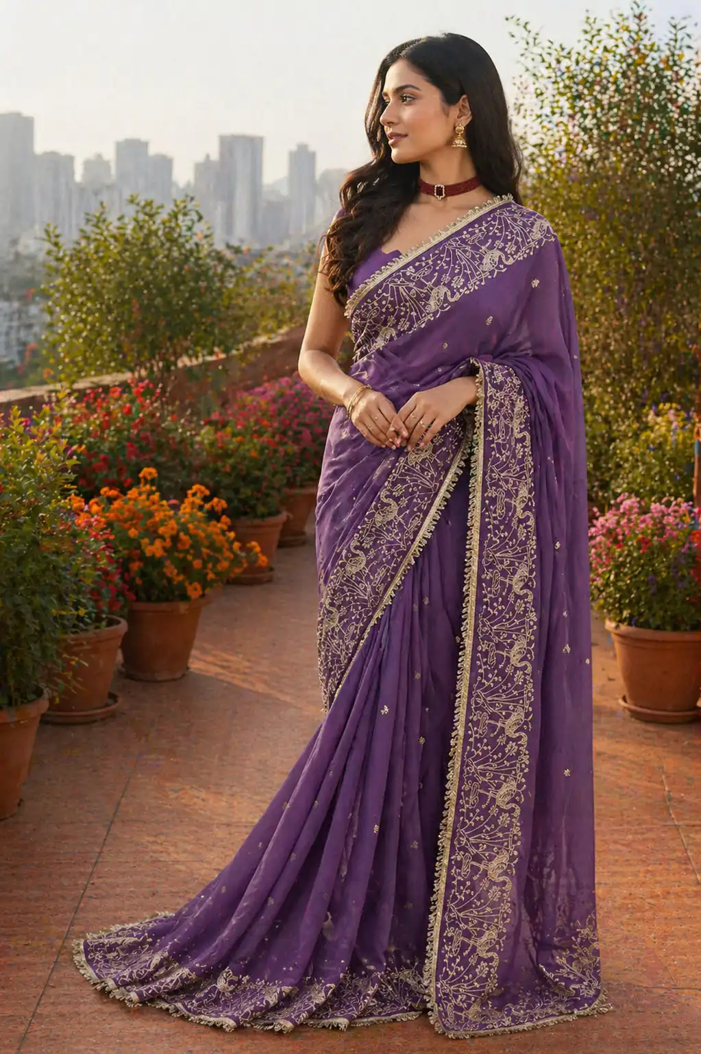 BT 446 Lavender Star Georgette Saree with Lace Work & Embroidery Work. Festive Deal ₹1799. Delivery 4-6 Working Days. Shop now. | Designer Sarees, Modern Digital sarees, Sarees, Bollywood Sarees, Creative Sarees, Embroidered Sarees, Ethnic Saree, Party Wear Sarees