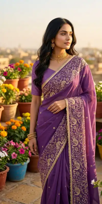 BT 446 Lavender Star Georgette Saree with Lace Work & Embroidery Work. Festive Deal ₹1799. Delivery 4-6 Working Days. Shop now. | Designer Sarees, Modern Digital sarees, Sarees, Bollywood Sarees, Creative Sarees, Embroidered Sarees, Ethnic Saree, Party Wear Sarees