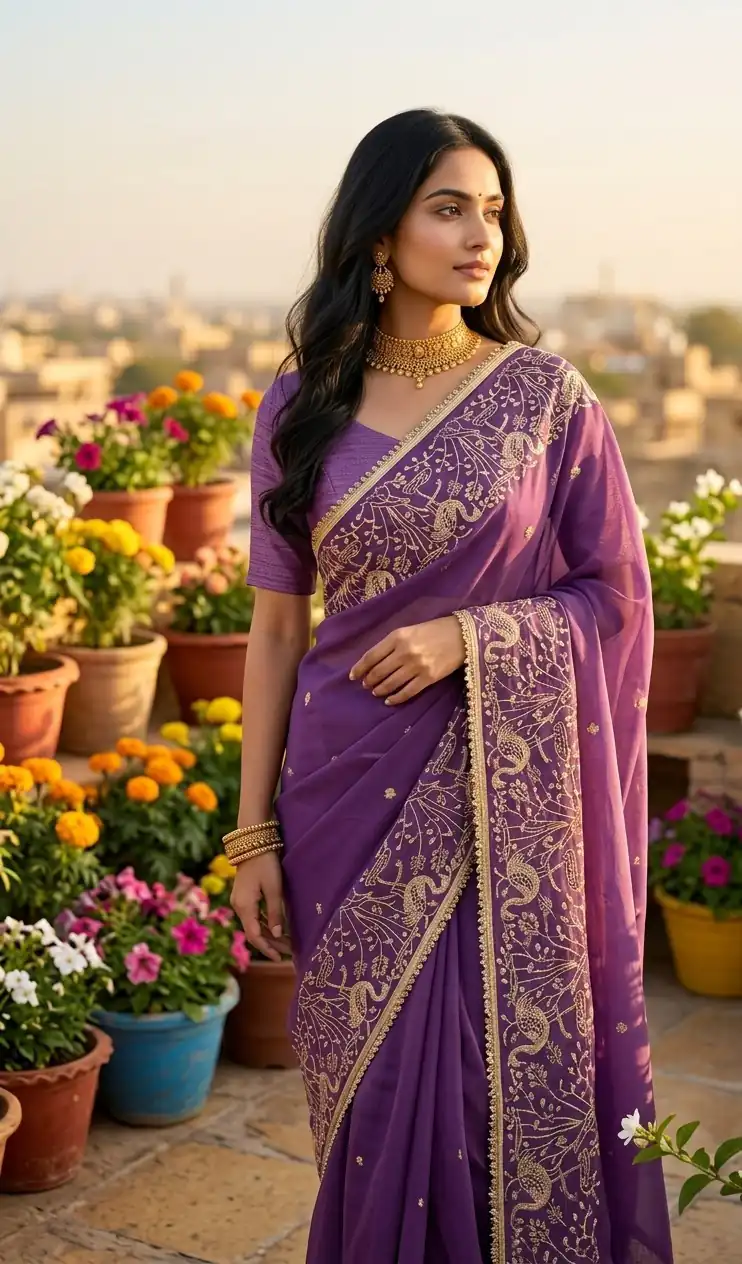 BT 446 Lavender Star Georgette Saree with Lace Work & Embroidery Work. Festive Deal ₹1799. Delivery 4-6 Working Days. Shop now. | Designer Sarees, Modern Digital sarees, Sarees, Bollywood Sarees, Creative Sarees, Embroidered Sarees, Ethnic Saree, Party Wear Sarees