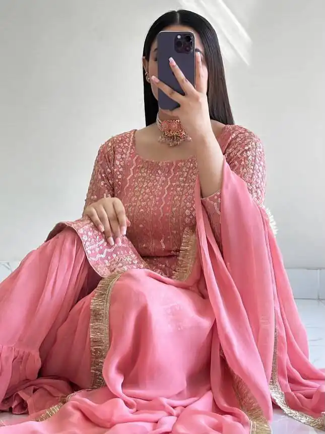 ZD 10010 Pink in Pink Fox Georgette. Sequins Work & Embroidery Work Salwar Suit Special Price ₹2399. Delivery 4-6 Working Days. Shop now. | Jump Suits, Salwar suit, Casual Suits, Creative suits, Designer Suits, Palazzo Suits, Party Wear Suits, Patiala Suits, Straight Suits
