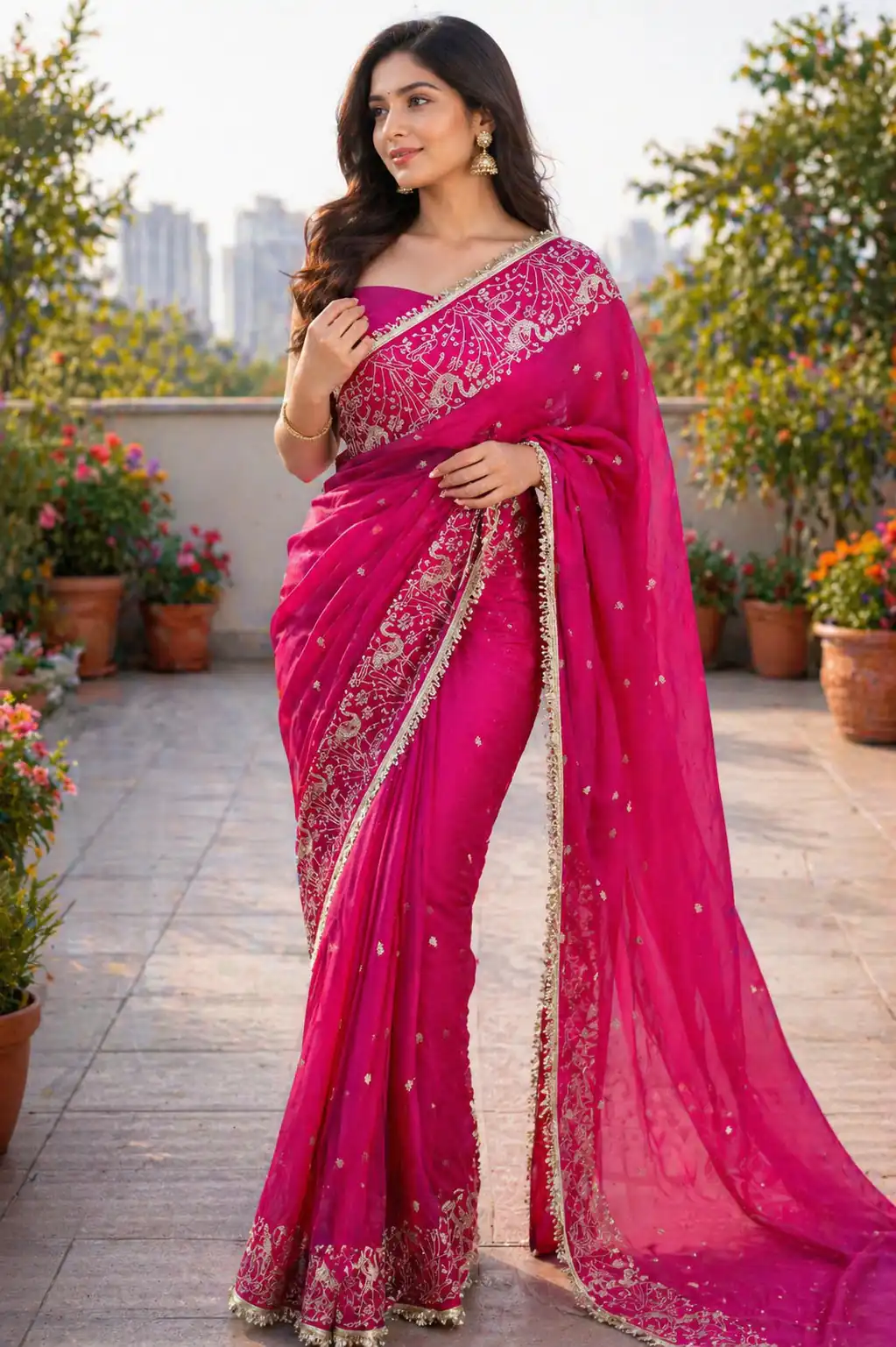 BT 446 Pink Star Georgette Saree with Lace Work & Embroidery Work. Festive Deal ₹1799. Delivery 4-6 Working Days. Shop now. | Designer Sarees, Modern Digital sarees, Sarees, Bollywood Sarees, Creative Sarees, Embroidered Sarees, Ethnic Saree, Party Wear Sarees
