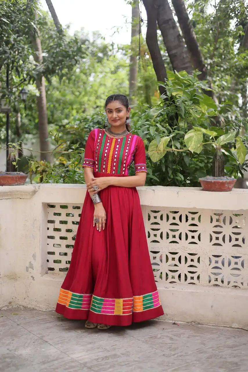 KA 1202 Red Roman Gown with Mirror Work. Wedding, Party, Festive, Events Get it for ₹2049. Delivery 4-6 Working Days. Shop now. | Gowns, Bollywood Gowns, Creative Gowns, Designer Gowns, Embroidered Gowns, Party Wear Gowns