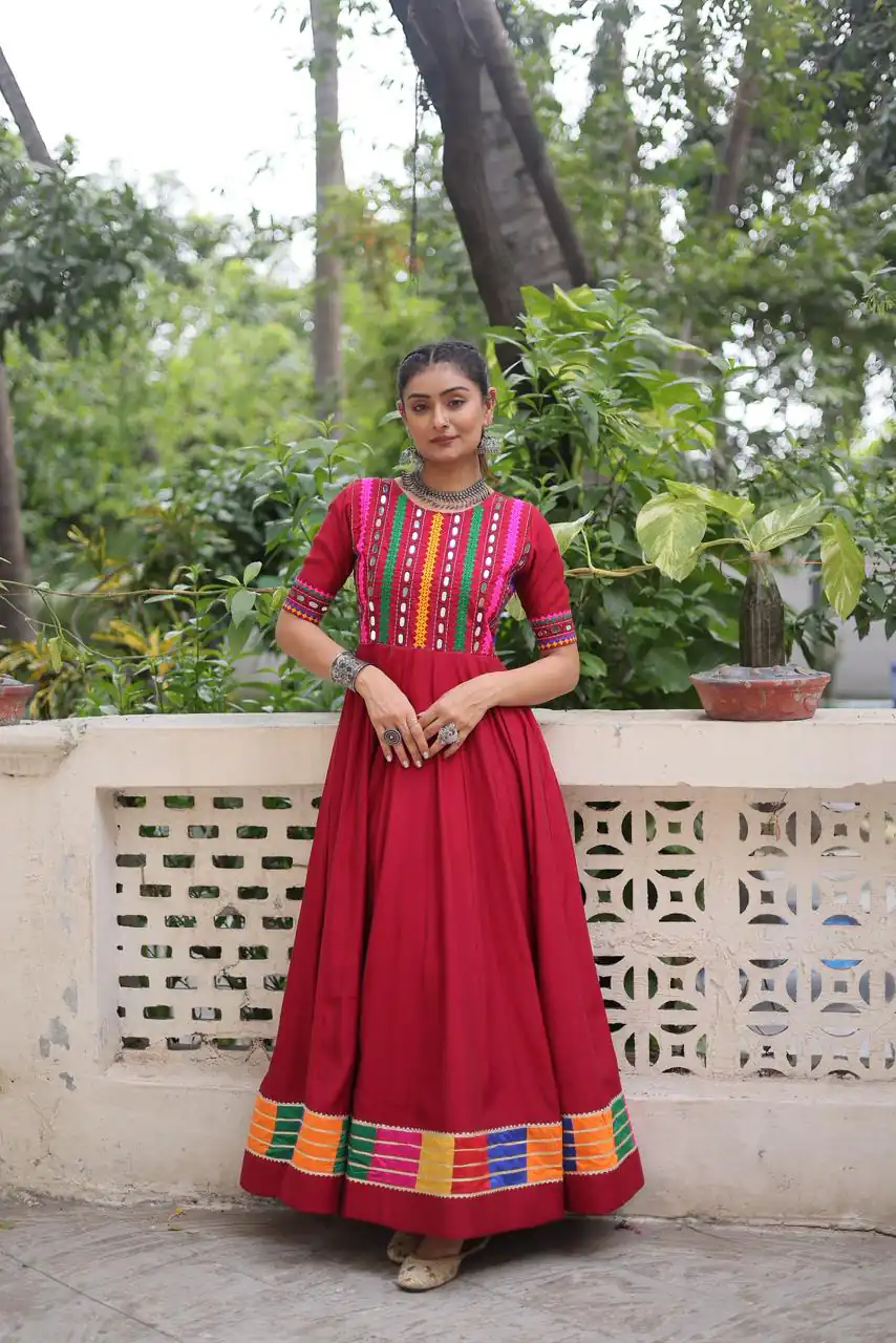 KA 1202 Red Roman Gown with Mirror Work. Wedding, Party, Festive, Events Get it for ₹2049. Delivery 4-6 Working Days. Shop now. | Gowns, Bollywood Gowns, Creative Gowns, Designer Gowns, Embroidered Gowns, Party Wear Gowns