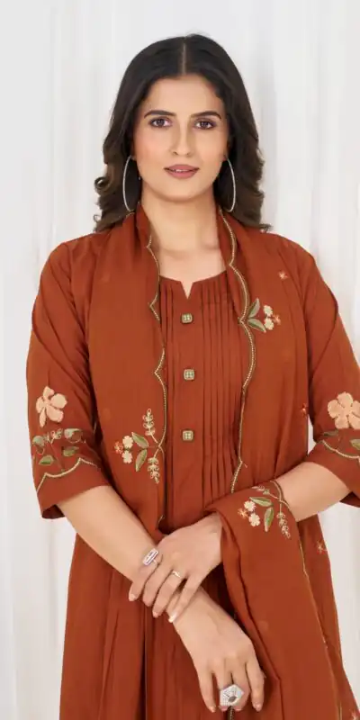 DIVA 159 Rust with Embroidery Work & Cut Work Brown Pure Cotton Salwar Suit . Exclusive Offer ₹2499. Delivery 4-6 Working Days. Shop now. | Jump Suits, Salwar suit, Casual Suits, Creative suits, Designer Suits, Palazzo Suits, Party Wear Suits, Patiala Suits, Straight Suits