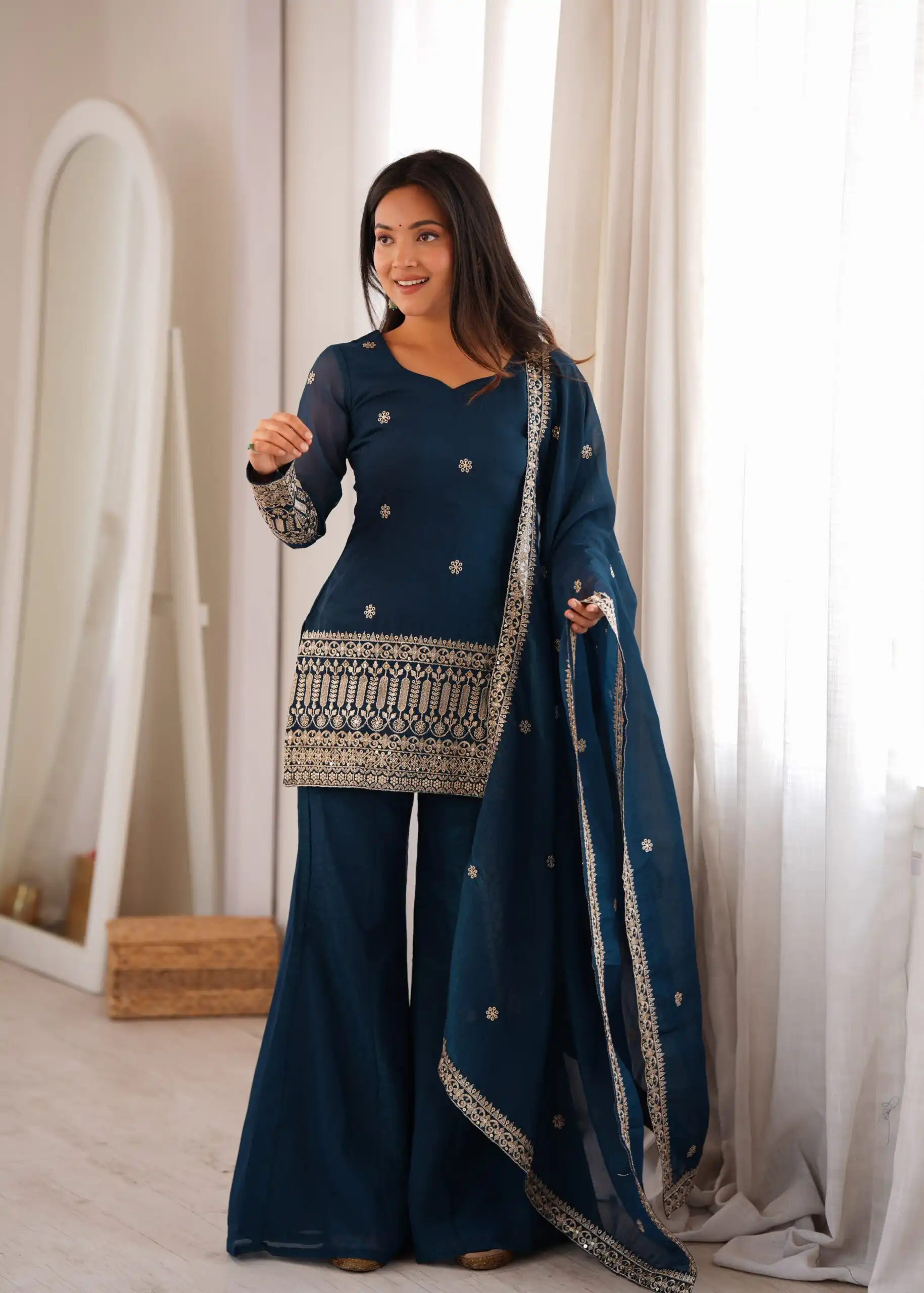 KB 309 Teal Blue | Teal Blue Crunchy Silk Salwar Suit with Sequins Work & Embroidery Work. Grab it for ₹2049. Delivery 4-6 Working Days. Shop now. | Jump Suits, Salwar suit, Casual Suits, Creative suits, Designer Suits, Palazzo Suits, Party Wear Suits, Patiala Suits, Straight Suits
