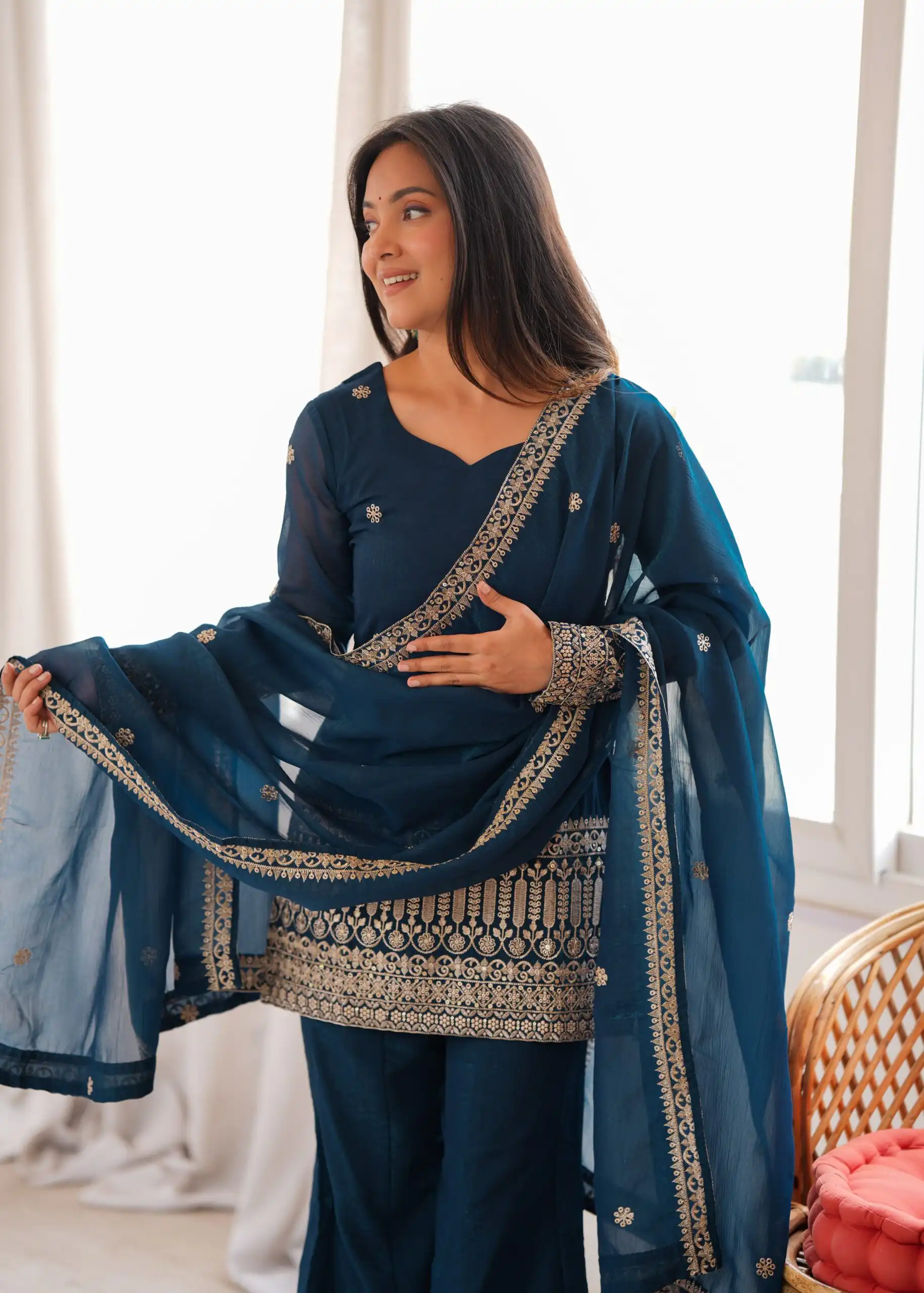 KB 309 Teal Blue | Teal Blue Crunchy Silk Salwar Suit with Sequins Work & Embroidery Work. Grab it for ₹2049. Delivery 4-6 Working Days. Shop now. | Jump Suits, Salwar suit, Casual Suits, Creative suits, Designer Suits, Palazzo Suits, Party Wear Suits, Patiala Suits, Straight Suits