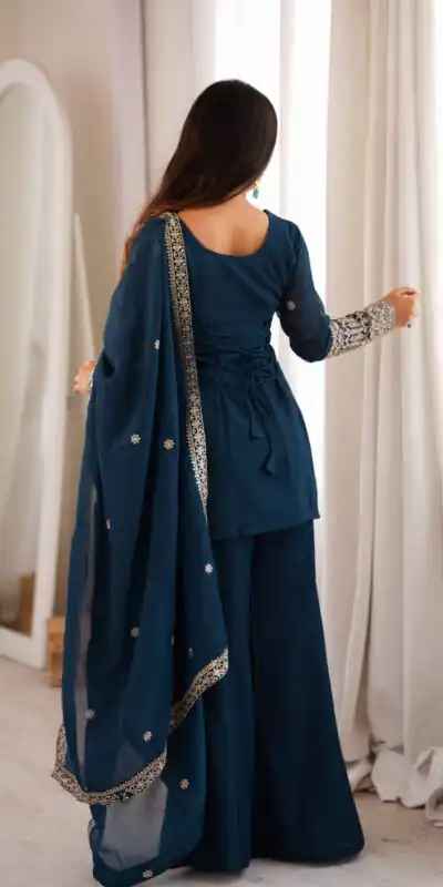 KB 309 Teal Blue | Teal Blue Crunchy Silk Salwar Suit with Sequins Work & Embroidery Work. Grab it for ₹2049. Delivery 4-6 Working Days. Shop now. | Jump Suits, Salwar suit, Casual Suits, Creative suits, Designer Suits, Palazzo Suits, Party Wear Suits, Patiala Suits, Straight Suits