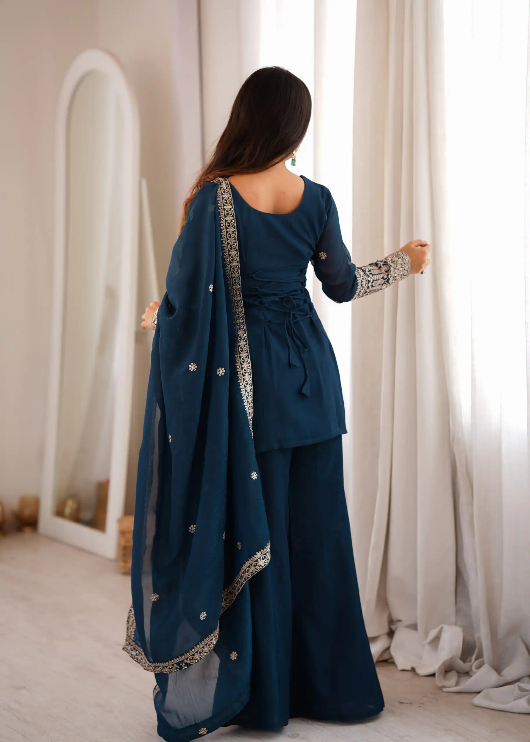 KB 309 Teal Blue | Teal Blue Crunchy Silk Salwar Suit with Sequins Work & Embroidery Work. Grab it for ₹2049. Delivery 4-6 Working Days. Shop now. | Jump Suits, Salwar suit, Casual Suits, Creative suits, Designer Suits, Palazzo Suits, Party Wear Suits, Patiala Suits, Straight Suits