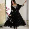 ZF 5012 Black Blooming Faux Gown with Embroidery Work. Wedding, Party, Festive, Events Grab it for ₹2149. Delivery 4-6 Working Days. Shop now. | Anarkali Suits, Bollywood Anarkali, Creative-Anarkali, Designer Anarkali, Embroidered Anarkali, Party Wear Anarkali